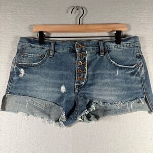 Free People Blue Distressed Button Fly Cutoff Denim Shorts Womens Size 28
